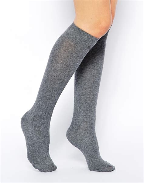 Lyst Asos Knee High Socks In Gray