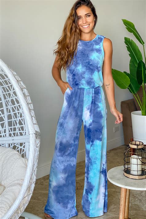 blue tie dye jumpsuit online boutiques n saved by the dress