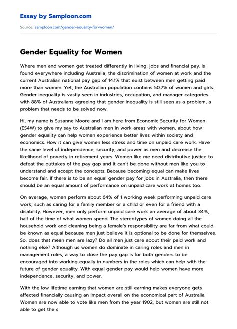 Gender Equality For Women Argumentative Essay On
