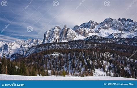 Winter Landscape In Dolomites At Cortina D Ampezzo Ski Resort Italy
