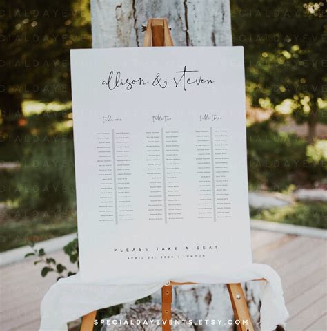 Long Table Seating Chart Seating Chart Template Seating Etsy