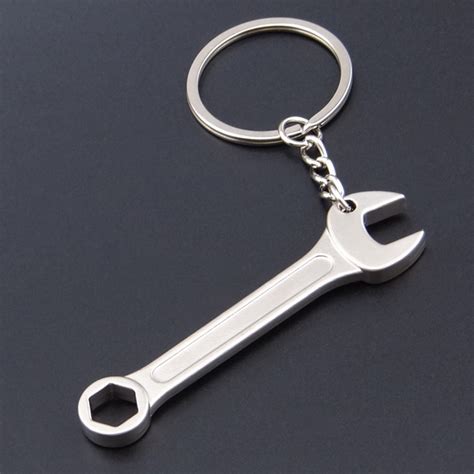 Silver Mens Wrench Model Metal Key Chain Ring Keyfob Car Keyring