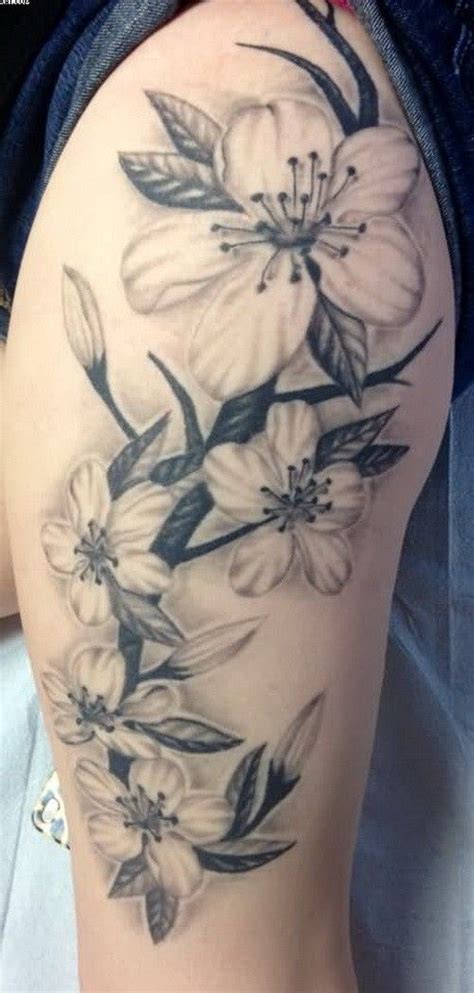 Black And Grey Vine Flowers Tattoo On Thigh Flower Thigh Tattoos