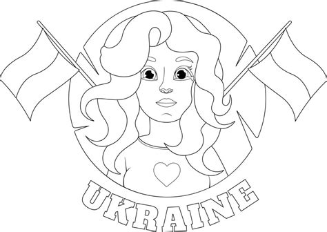 Coloring Page Crying Girl With Ukrainian Flags And The Inscription