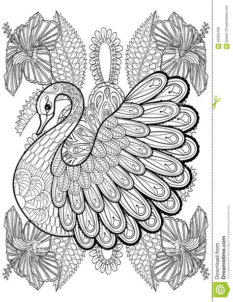 Hand Drawing Artistic Swan In Flowers For Adult Coloring