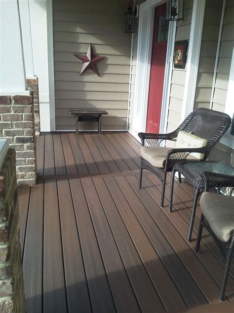 Stylish and sophisticated wood grain patterns await you. Exterior, : Front Porch Flooring Ideas With Dark Brown ...