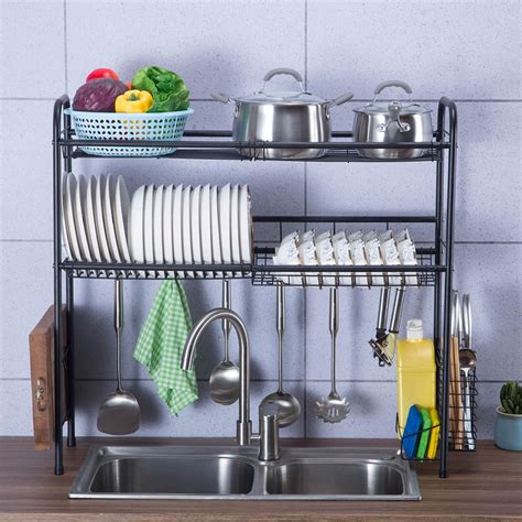 2 Tier Stainless Steel Over Sink Dish Drying Rack Holder Kitchen