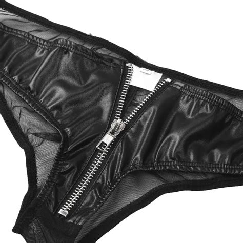 Soft Women Underwear Low Rise Black Faux Leather Panty Brief Female