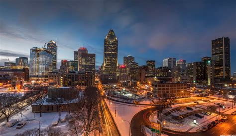 Night Time Cityscape With Lights In Montreal Quebec Canada Image