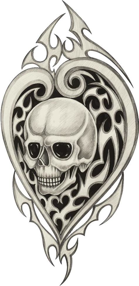Art Graphic Heart Mix Skull Tattoo Hand Drawing And Make Graphic