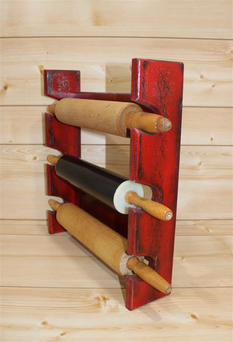 Red Rolling Pin Rack With Three Slots Multiple Rolling Pin Etsy