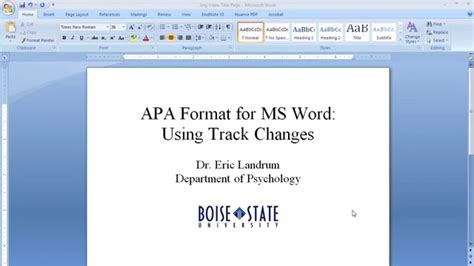 Apa Format For Microsoft Word Using Track Changes Youtube