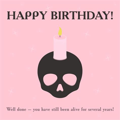 Birthday Postcard With Skull And Candle And Title Happy Birthday And