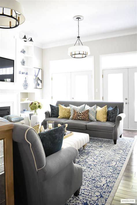 Blue grey and white color scheme. FALL HOME TOUR USING RICH COLORS, BRASS AND GOLD (With ...