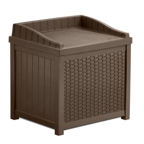 Suncast 22 Gallon Outdoor Resin Wicker Deck Storage Box With Seat Java