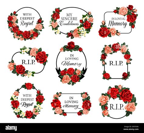 Funeral Frames With Red Roses Flowers And Condolences Obituary