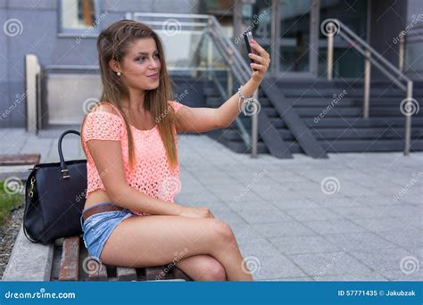 Young Pretty Girl Taking Selfie Urban Background Stock Image Image Of Communication Happy