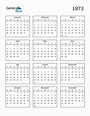 Free 1873 Calendars in PDF, Word, Excel