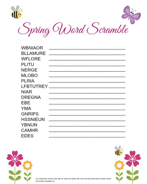 The presence of these people can help seniors in their activities and maintain the health of seniors. Free Printable Spring Word Scramble for Kids | Free ...