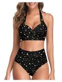 Buy Tempt Me Women Vintage Swimsuit Two Piece Retro Halter Ruched High