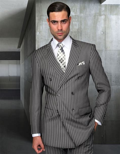 2pc Gray Bold Pinstripe Double Breasted Suit Double Breasted Super 150 S Italsuit