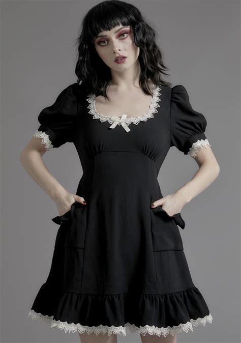 Widow Ruffle Pocket Babydoll Dress Black Dolls Kill