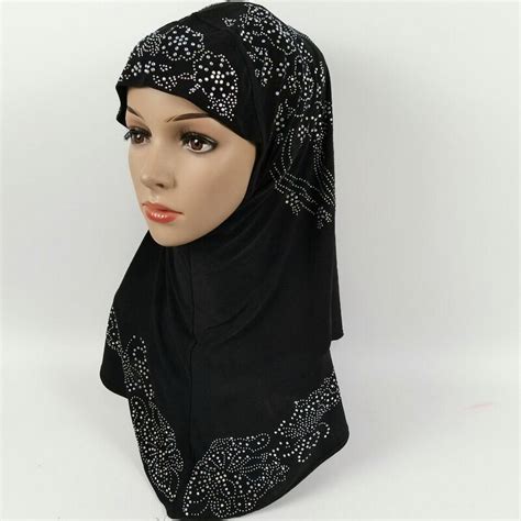 woman hijab solid color rhinestone decoration chiffon silk popular shawls scarf headband muslim