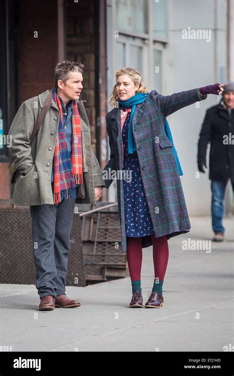 Ethan Hawke And Greta Gerwig Filming A Scene For Maggie S Plan In