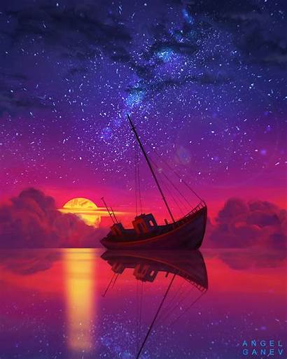 Moon Horizon Ship Sunset Background Iphone Angelganev