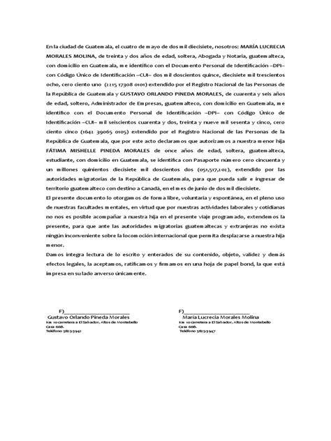 Carta Poder Para Autorizar A Menor De Edad Salir Del Pais Guatemala