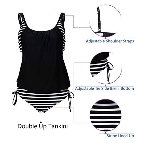 Womens Printed Stripes Lined Up Double Up Tankini Top Sets Swimwear