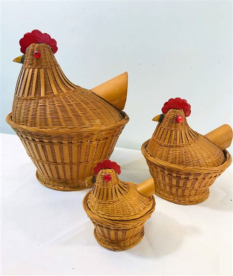 Chicken Rooster Wicker Basket Wlid Set Stacked Wicker Etsy Wicker Wicker Basket With Lid