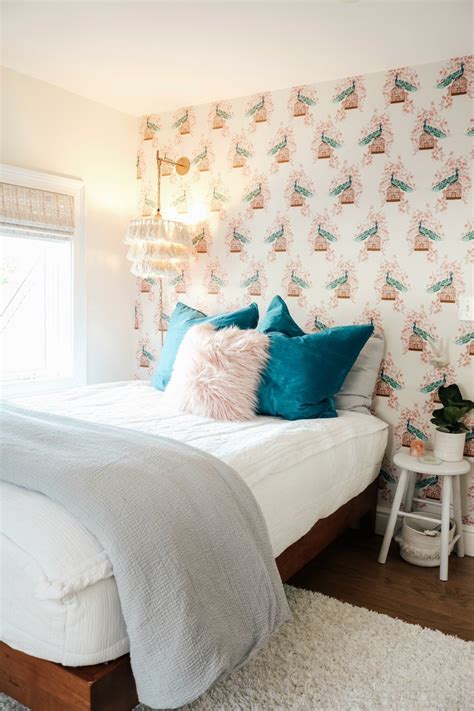 Small Girls Bedroom Makeover With Wallpaper Accent Wall