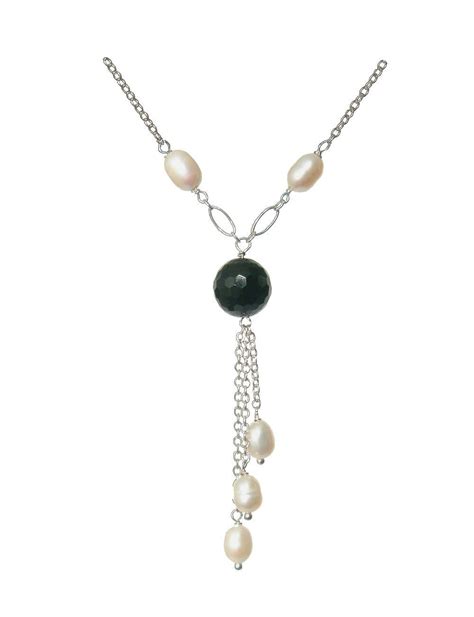 12mm Black Onyx Freshwater Pearl Gemstones 925 Silver Necklace Or