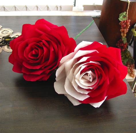 Giant Paper Flower Two Tone Rose Dark Red White Roses Bridal