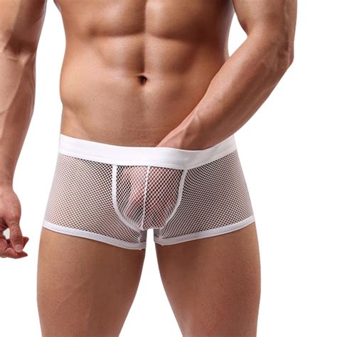Mens Low Waist Mesh Sexy Boxers Bulge See Through Shorts Underpants