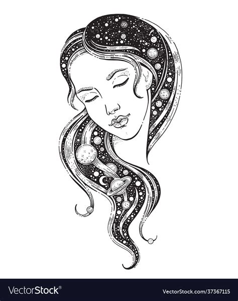 Universe Woman Girl With Galaxy In Her Hair Vector Image