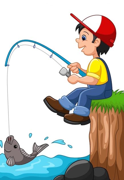 Premium Vector Cartoon Boy Fishing