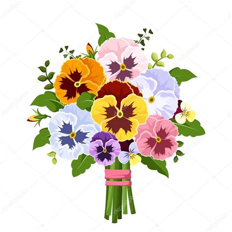 Bouquet Of Colorful Pansy Flowers Vector Illustration — Stock Vector