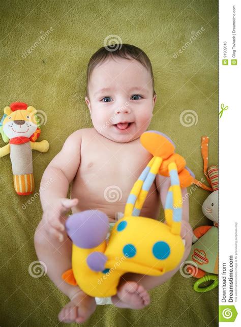Newborn Boy Is Lying In The Bed Stock Photo Image Of Infant Beauty