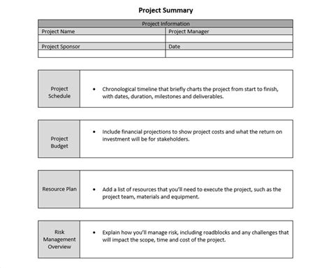 Construction Project Summary Template
