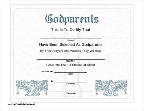 This Printable Certificate Recognizes The Selection Of Godparents To A