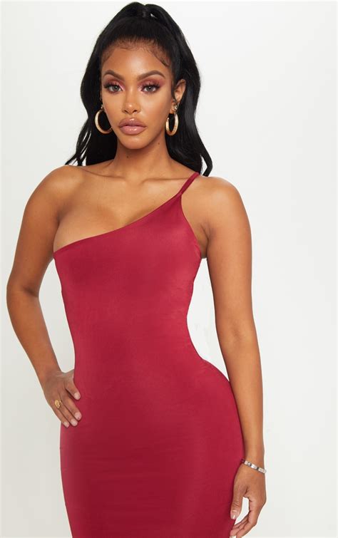 Shape Burgundy Aysmmetric Midi Dress Curve Prettylittlething