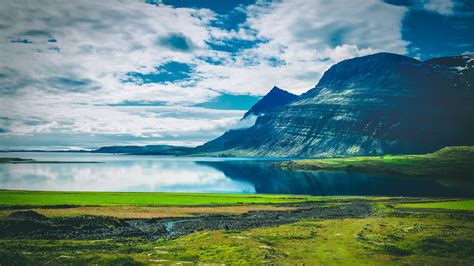 Download Wallpaper 2560x1440 Lake Mountains Landscape Clouds Island Widescreen 169 Hd