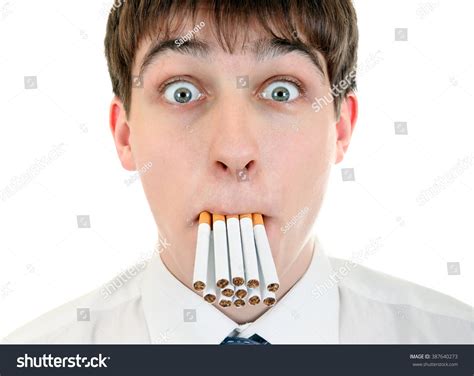 Shocked Teenager Cigarettes His Mouth Isolated Stock Photo 387640273