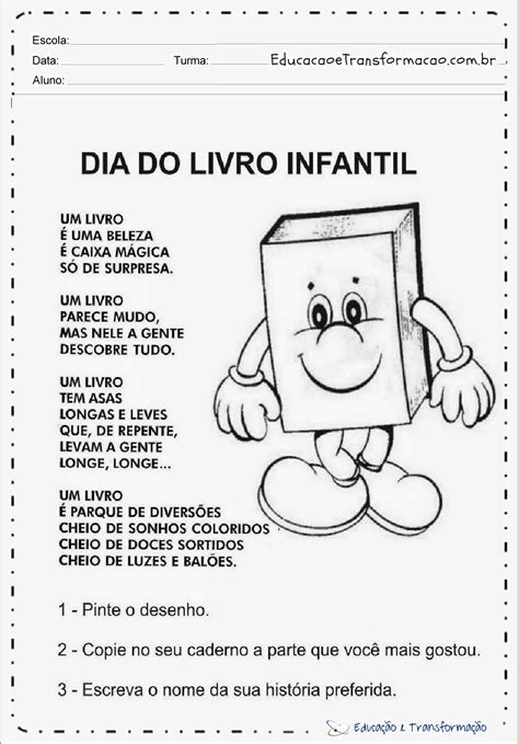 Esta data também é conhecida como dia de monteiro lobato, considerado um dos mais importantes escritores da literatura brasileira. Atividades sobre o Dia do Livro Infantil para imprimir ...