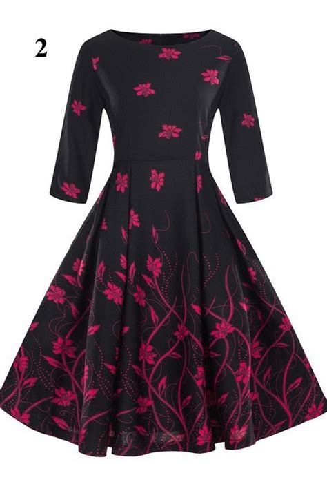 Plus Size Print Dress With Short Sleeve And Skater Design Retro Dress