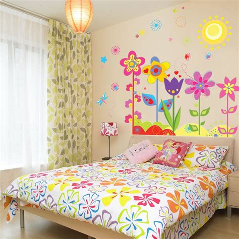 Cute Cartoon Flowers Wall Sticker For Kids Room Home Decor