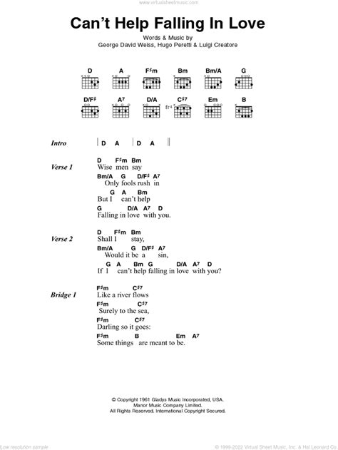 Presley Can T Help Falling In Love Sheet Music For Guitar Chords