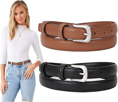 Suosdey 2 Pack Womens Skinny Leather Belt Solid Color Waist
